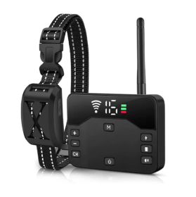 2 In 1 Wireless Electric Dog Fence Waterproof Pet Shock Boundary Containment System Electric Training Collar for Small Medium Large Dogs (Color: Black)